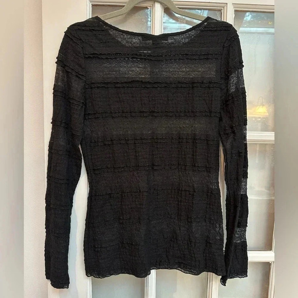 BCBGMAXAZRIA | Black Lace Semi Sheer Long Sleeve Blouse Size M Medium - Picture 2 of 6
